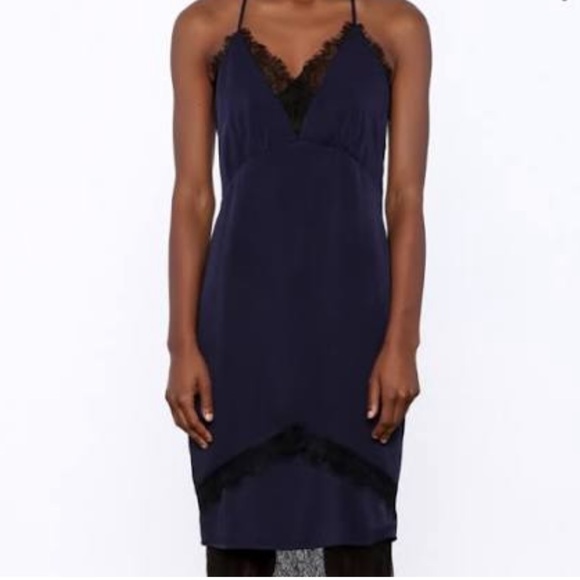 Adeptness Rae M midi blue black lace slip Dress - Picture 2 of 11